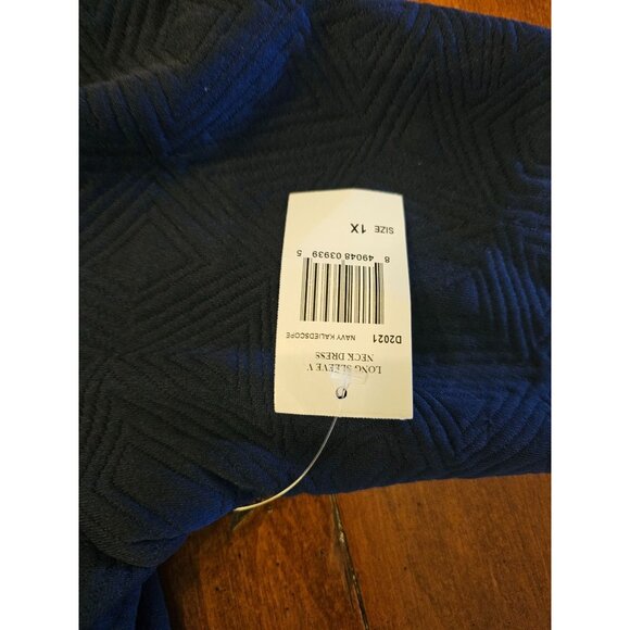 Melissa Masse Quilted Navy Blue Fit & Flare Knee-Length Dress 1X Long Sleeve Mod - Picture 5 of 13